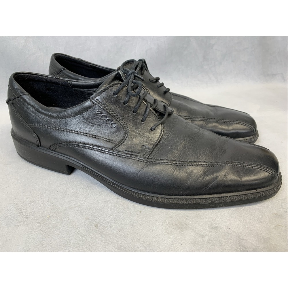 Ecco Shoes Mens Size 13/46 Blackโ Leather Helinski Bicycle Toe Lace Up Oxfords